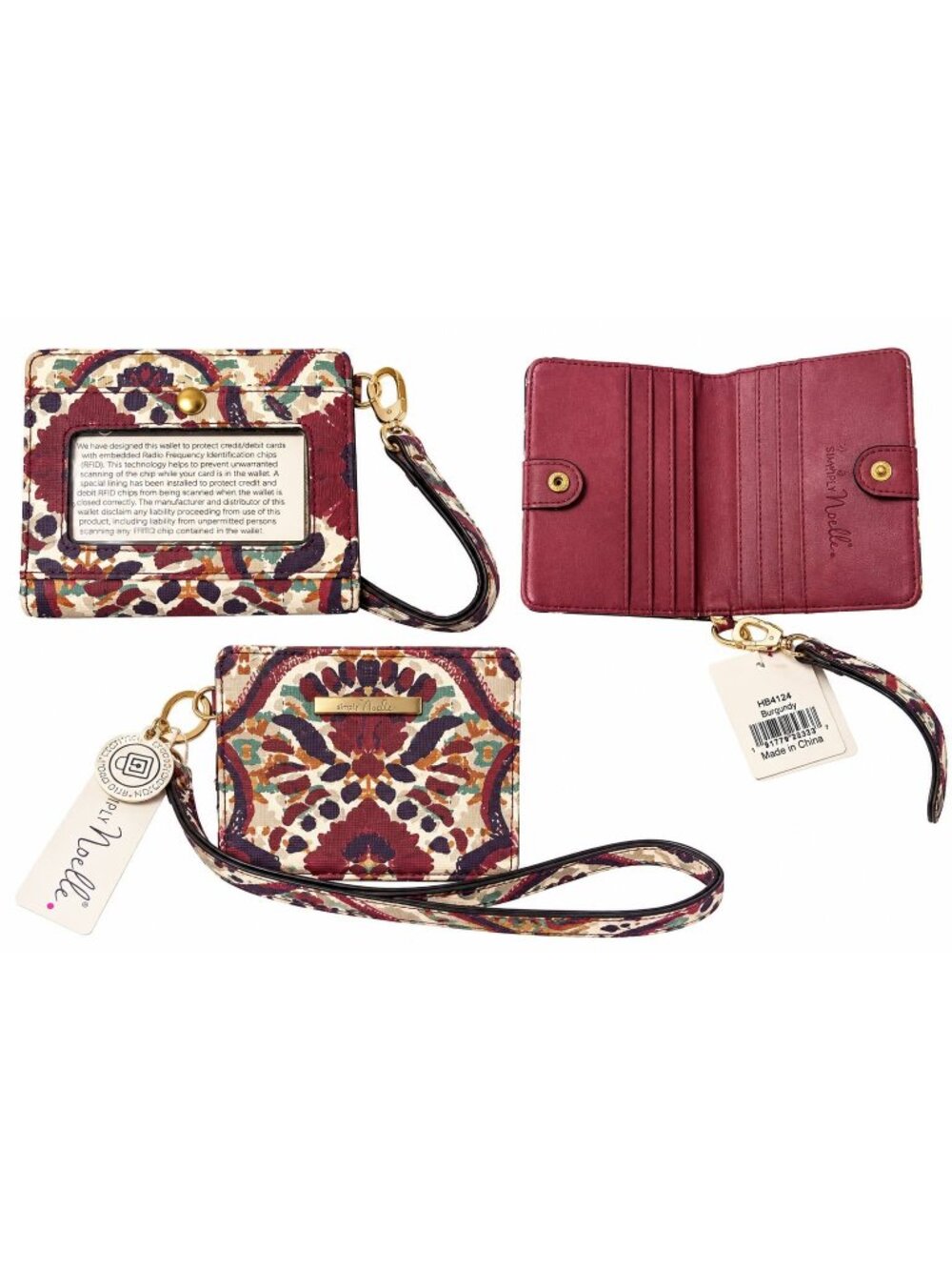 Simply Noelle Burgundy Multicolor Floral RFID Blocking Wristlet Wallet